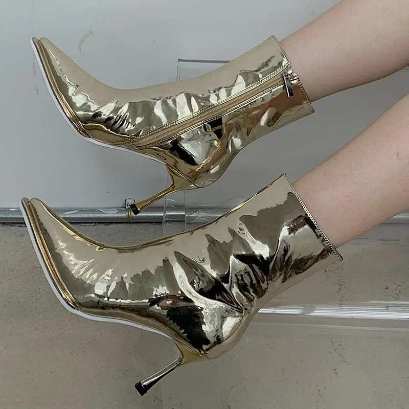 

Новинка 2022, роскошные современные женские короткие ботинки, женская повседневная обувь на каблуке, уличные женские ботильоны на молнии с ос...