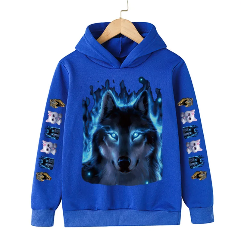 

2022 animal wolf Autumn and winter new products anime children's hoodie print pullover youth hip-hop children baby fashion top