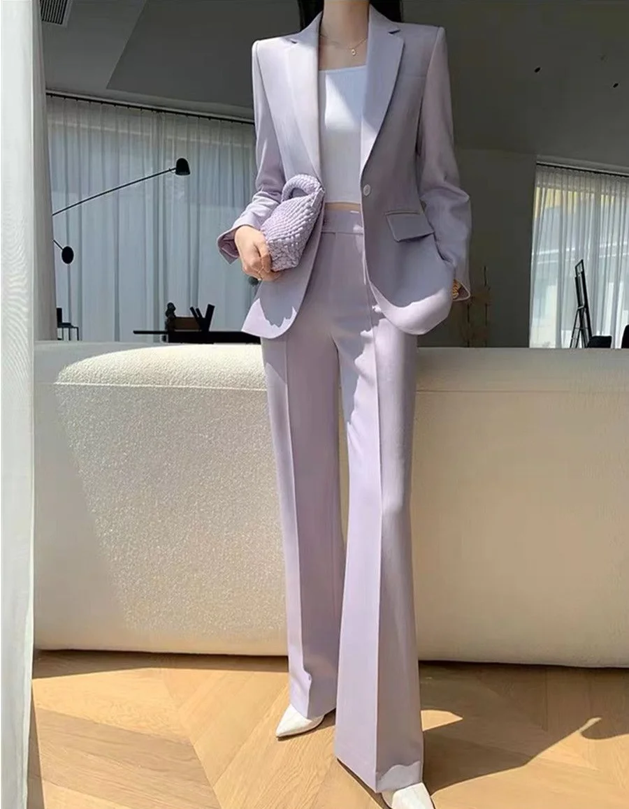 

2-Pieces Sets Women 2023 Spring New Long Sleeve Blazer Coats Female Long Trousers Ladies Elegant Work Wears OL Outfit E237
