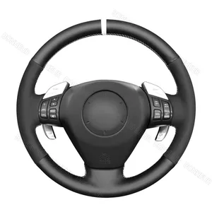 Hand-stitched Black Suede Leather White Marker Car Steering Wheel Cover for Mazda RX-8 RX8 2003 2004 2005 2006 2007 2008