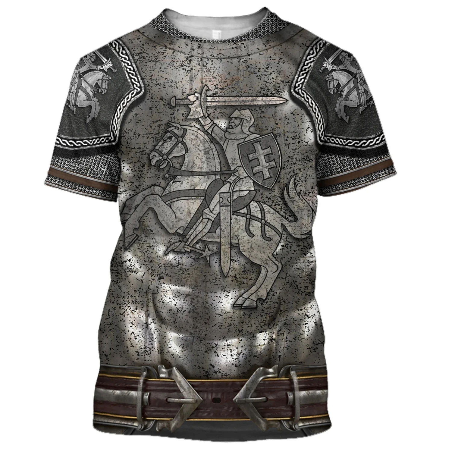 

Men's T-shirts Tops 3D Printed Templar Knight Cosplay Short Sleeve Shirt O Neck Oversized Cool Streetwear Medieval Knight Armor