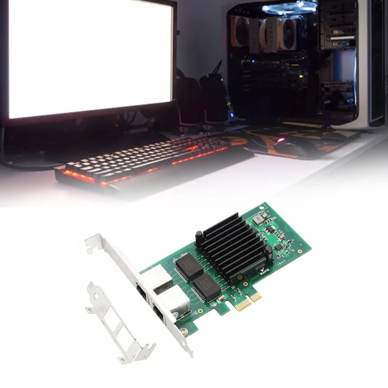 

E8BA 2 Port Nic PCI X4 Gigabit Ethernet Card for I350-T2 1000Mbps 2 x RJ45 Ports Desktop Card Adapte