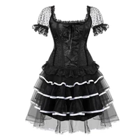 corsets and bustiers dess skirts women plus size burlesque gothic lace up short sleeve shoulder straps costume floral sexy black