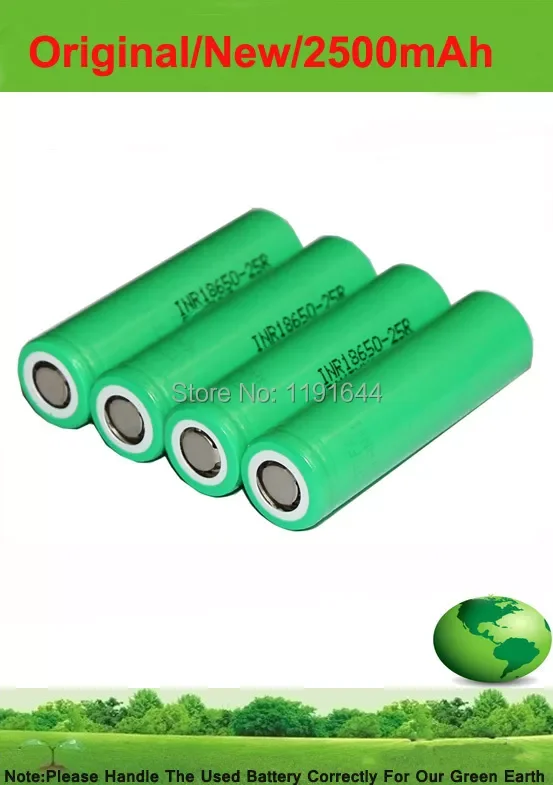 

Free shipping!! 10PCS/LOT 3.6V INR18650-25R 18650 2500mAh Continuous 20A Li-ion battery for Samsung
