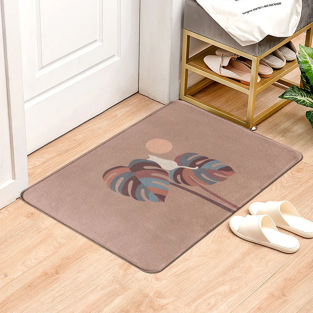 

Tropical Plants Palm Leaf Decoration Kitchen Door Mats 40cmx60cm Velvet Carpet Doormat Indoor Floor Bathroom Anti-Slip Rug