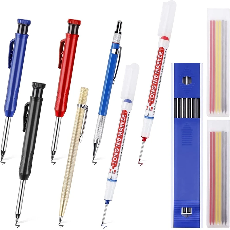 

Solid Carpenter Pencil,Deep Hole Carpenter Pencils,With Replaceable Refills,Marker Pens,For Woodworking Marking Tool
