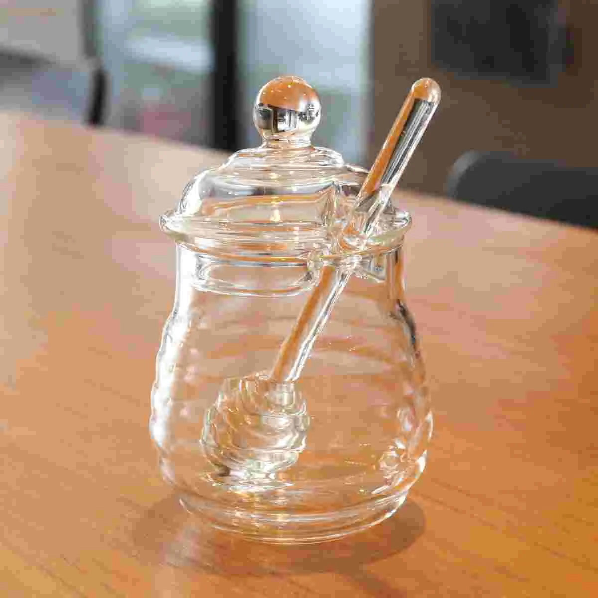 

Honey Pot Jar Dipper Jars Syrup Clear Jam Dispenser Set Bottle Container Containers Storage Lid Bottles Beehive Crystal Lids