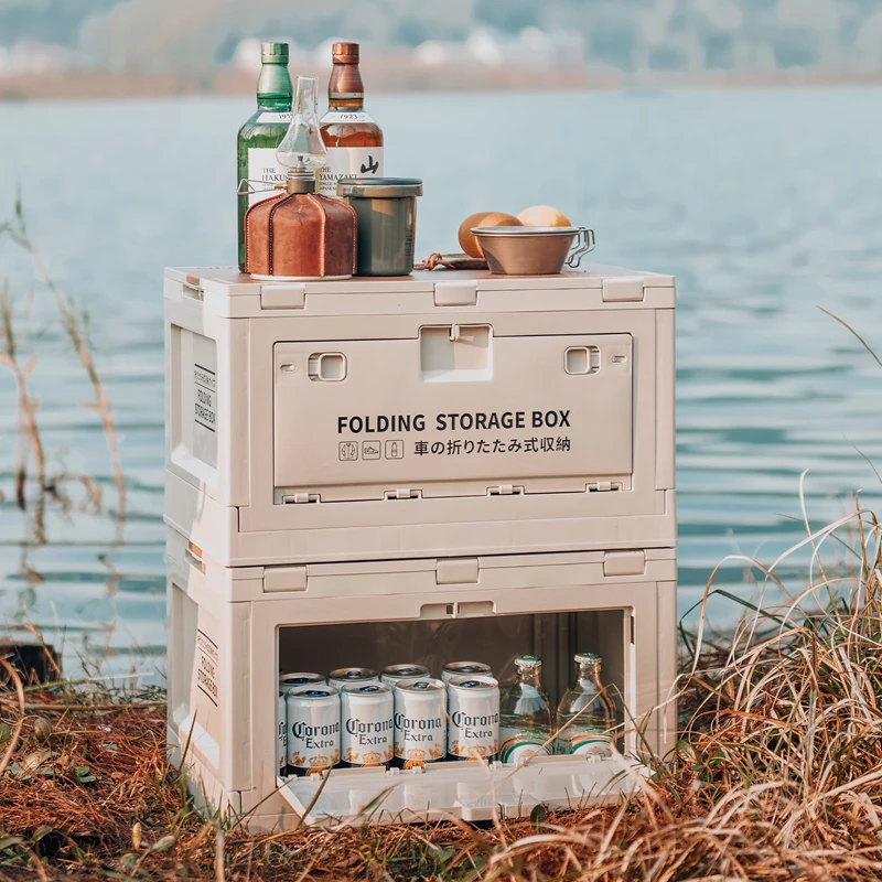 

Folding Storage Box With Wooden Lid PP Storage Basket Camping Box Organizadores For Home Accessories 캠핑박스 منظِّمات