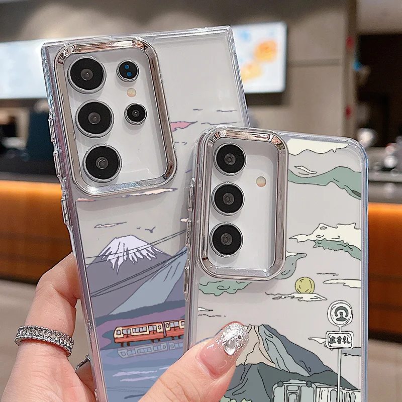 Чехол с покрытием линзы Anime Tram Town для Samsung Galaxy A55 A54 A35 A25 A15 5G A33 A14 A34 A52 A53 S20 S21 FE S22 S23 S24