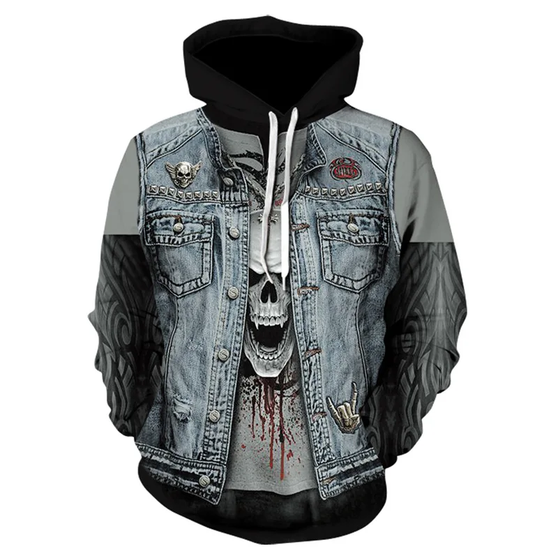 

New Men's Skull 3D Printed Hooded Sweatshirt Street Pop Hip Hop Y2K Pullover Casual Harajuku Cool Sportswear Large Sudaderas