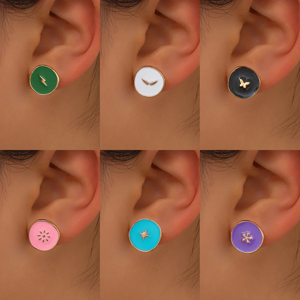 

Fashion Macaron Enamel Lightning Star Butterfly Stud Earrings for Women Sun Flower Ear Studs Set Girls Harajuku Earring Jewelry