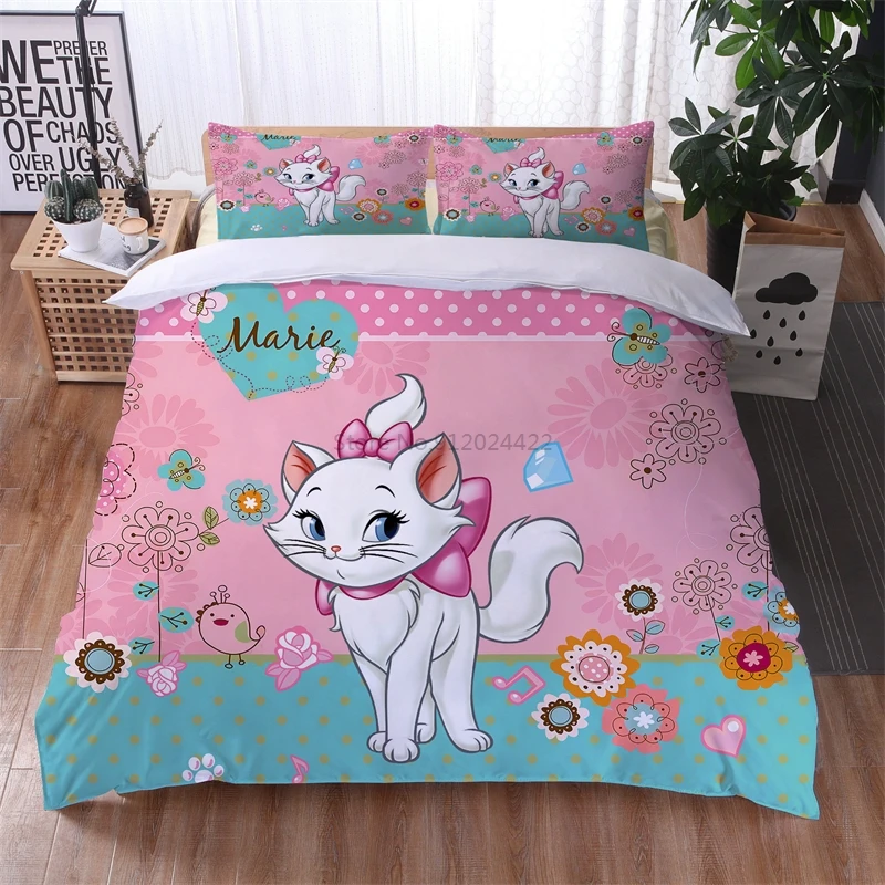 Cute Disney Marie Cat Bedding Set Mickey Mouse Minnie Mouse Character Printed Duvet Cover Sets with Pillowcase 2/3pcs Bedclothes