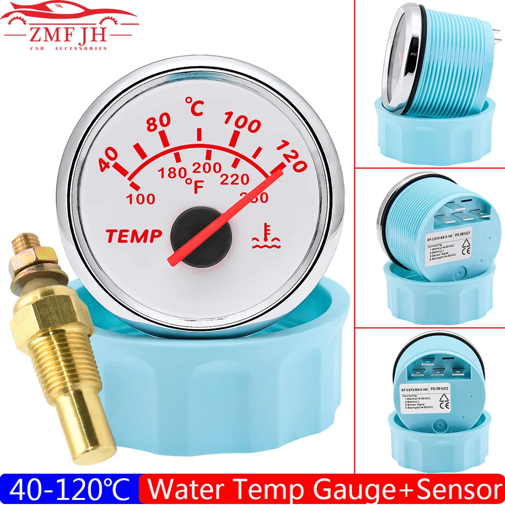 

Red LED Newest 52mm Water Temperature Gauge+Sensor 1/8NPT Water Temp Sensor M18X1.5 M16X1.5 Sensor fit Car Boat Marine Meter
