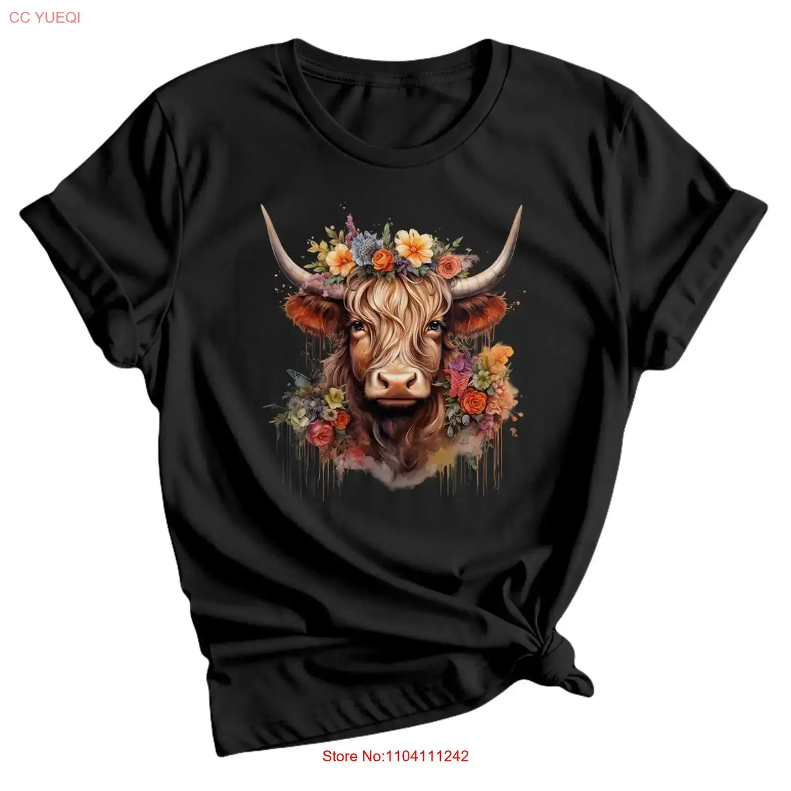 Фото Женская футболка Highland Cow Sunflower Floral Milk Farm Scottish Funny, винтажная, с эффектом потертости, унисекс, дышащая, для мужчин №1