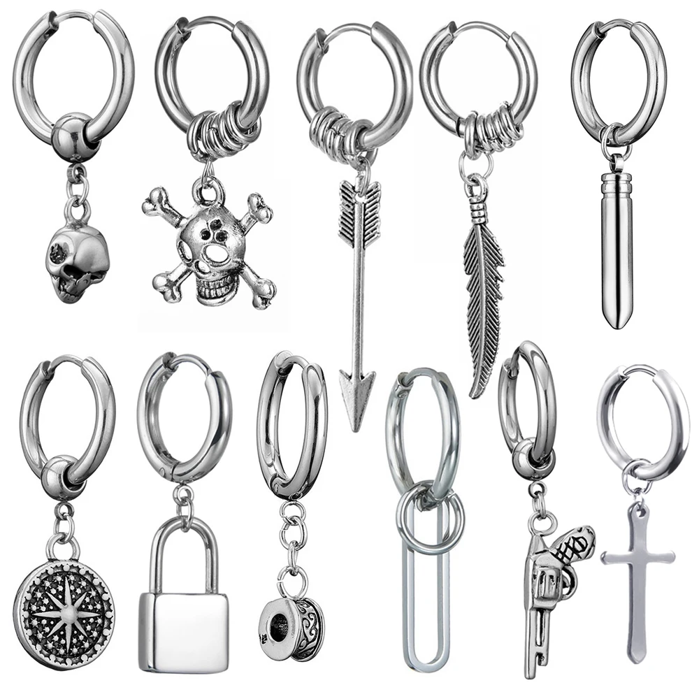 

Новые винтажные серьги в виде черепа для женщин, готические серьги-кольца, мужские украшения для вечеринок, женские серьги пирсинг в стиле п...