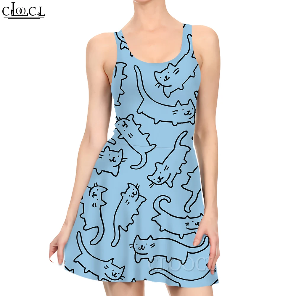 

Женское платье CLOOCL с милым мультяшным рисунком кошки, мини-платье с 3D принтом, модные женские платья без рукавов, короткое платье для выпуск...