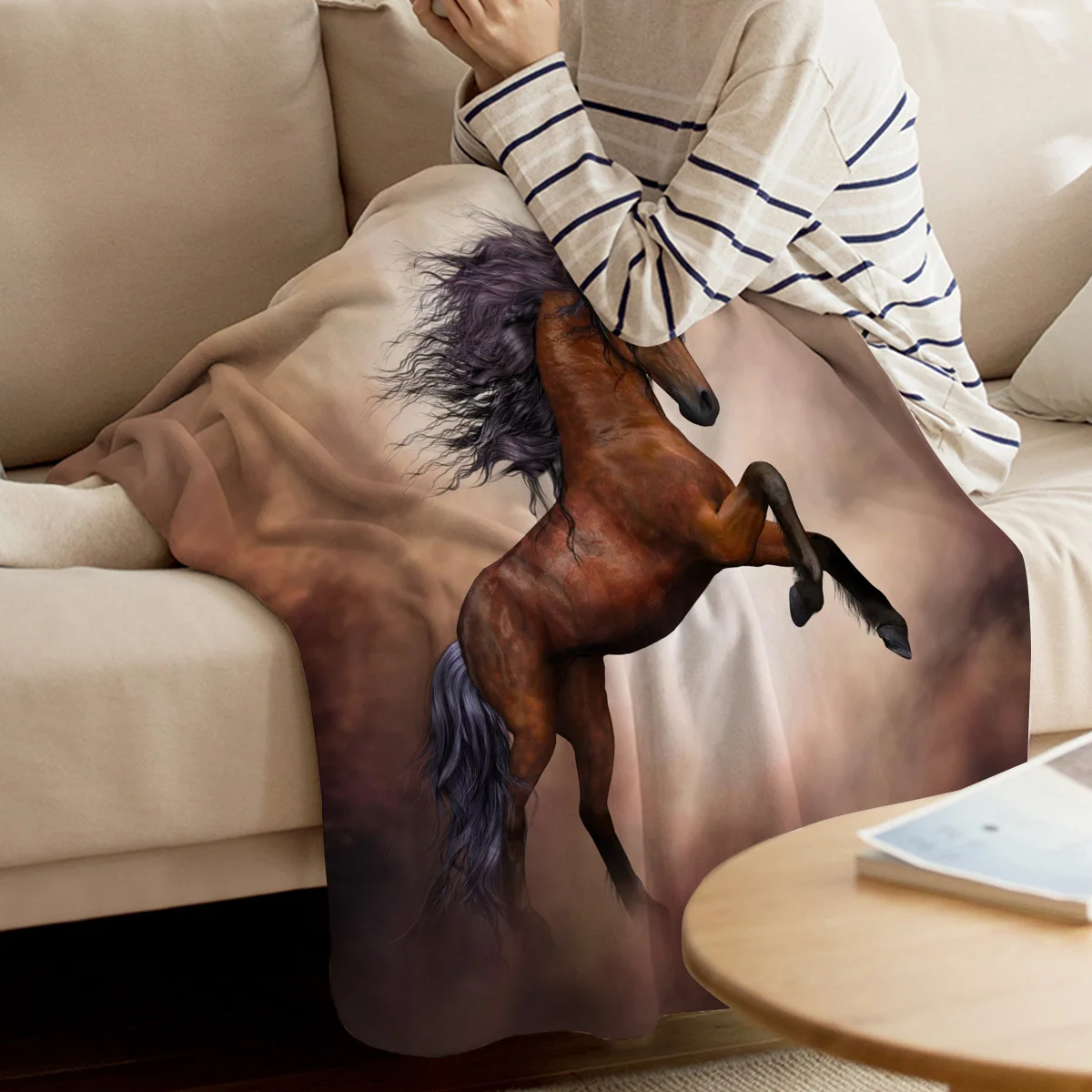 Коричневое теплое одеяло с фигурной лошадью офисный диван-кровать покрывало