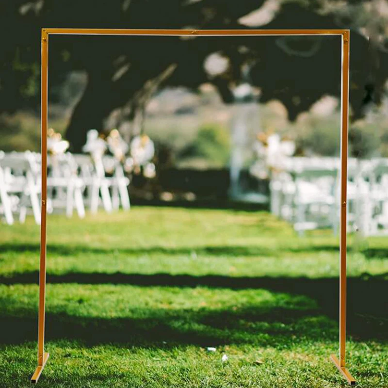 2M Height BalsaCircle Gold Metal Square Backdrop Stand Arch - Wedding Ceremony Reception Events Party Photo Booth Decorati