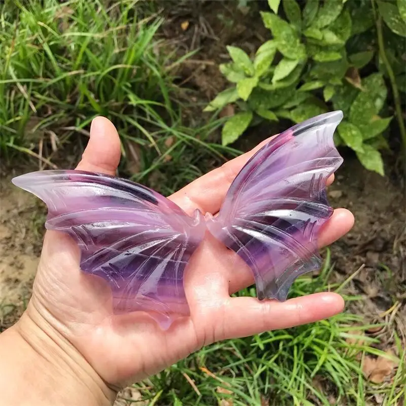 

Natural Fluorite Bat Wings Crystal Carving Crafts Healing Energy Lucky Stone Home Decoration Birthday Gift 1pair
