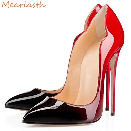 

Elegant Blacak Red Gradient Genuine Leather Women Dress Pumps Fashion pointed Toe Ladies Evening Party High Heel Shoes For Woman