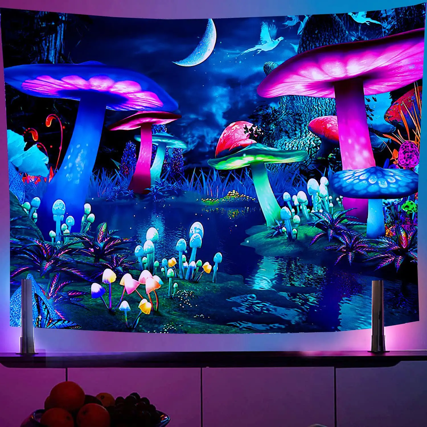 

Fluorescent Mushroom Wall Hanging Tapestry Glows Under UV Light Psychedelic Tarot Home Decor Night Luminous Mandala Tapestry