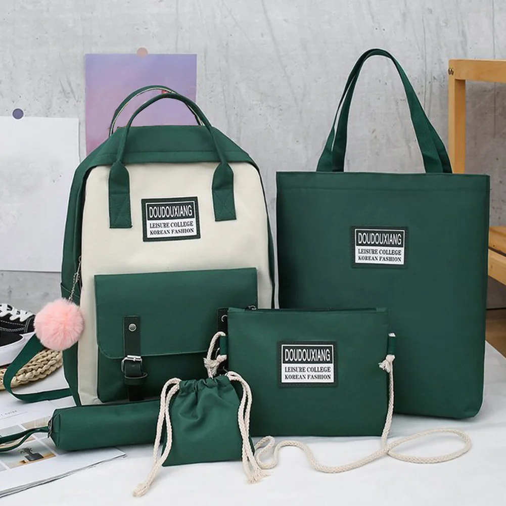 

5pcs/set Teenager Girls Wear Resistant Daily Large Capacity Casual Outdoor Zipper Closure Laptop Backpacks School Bag Travel