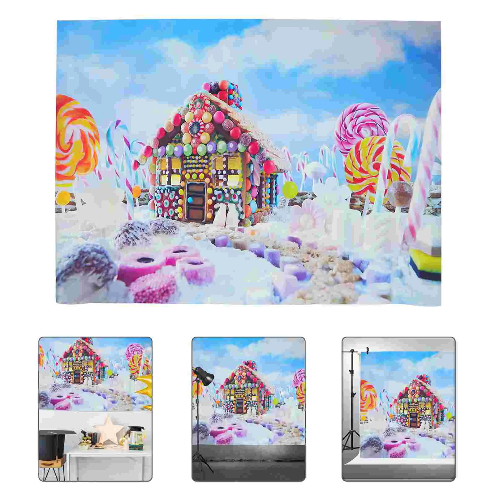 

Backdrop Candy Christmas Indoor Houses Background Photo Lollipopscloth Cane Village Prop Children Wall Kidsstudio