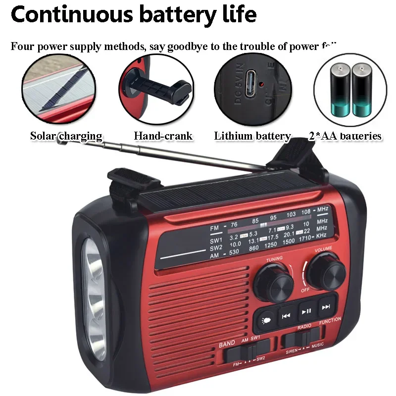 Портативное FM AM SW-радио с солнечной зарядкой рукоятка аварийное радио