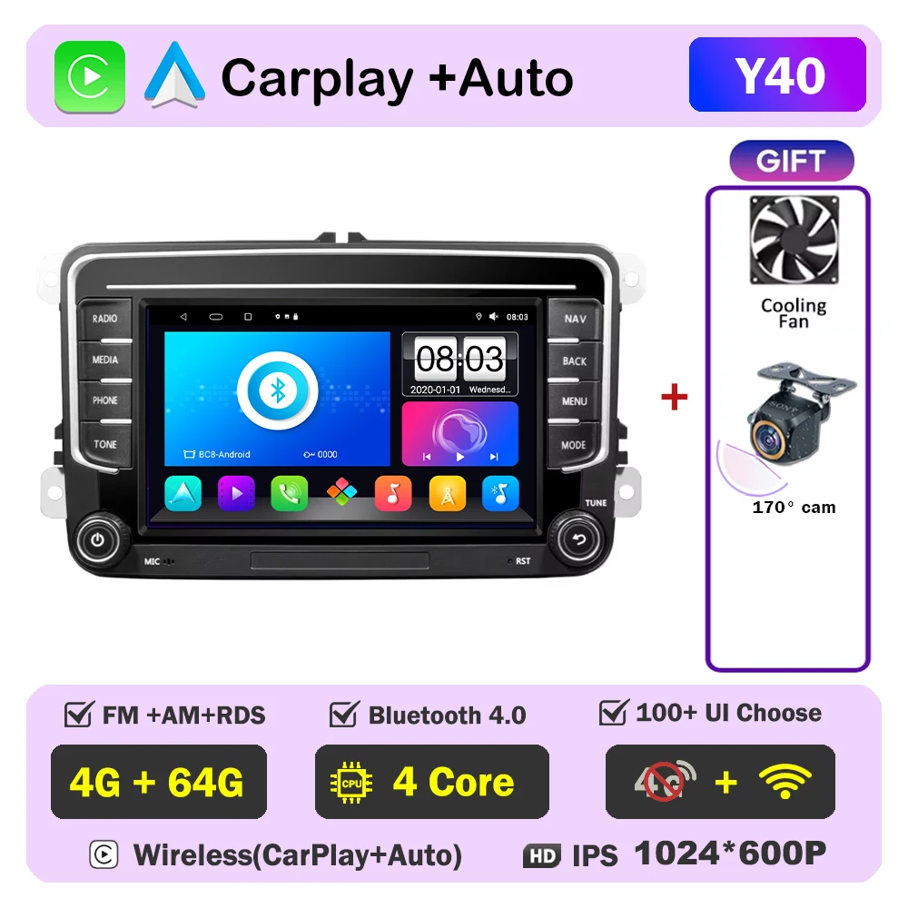 

7-дюймовый автомобильный плеер Android Carplay WIFI GRS для Volkswagen VW CC Passat B7 Polo Golf 5 6 Jetta mk5 mk6 без 2din DVD QLED экран