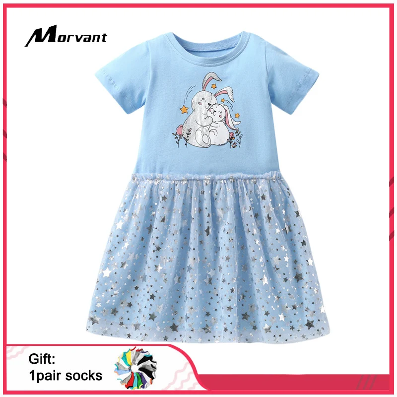 

Детское Хлопковое платье с коротким рукавом и круглым вырезом