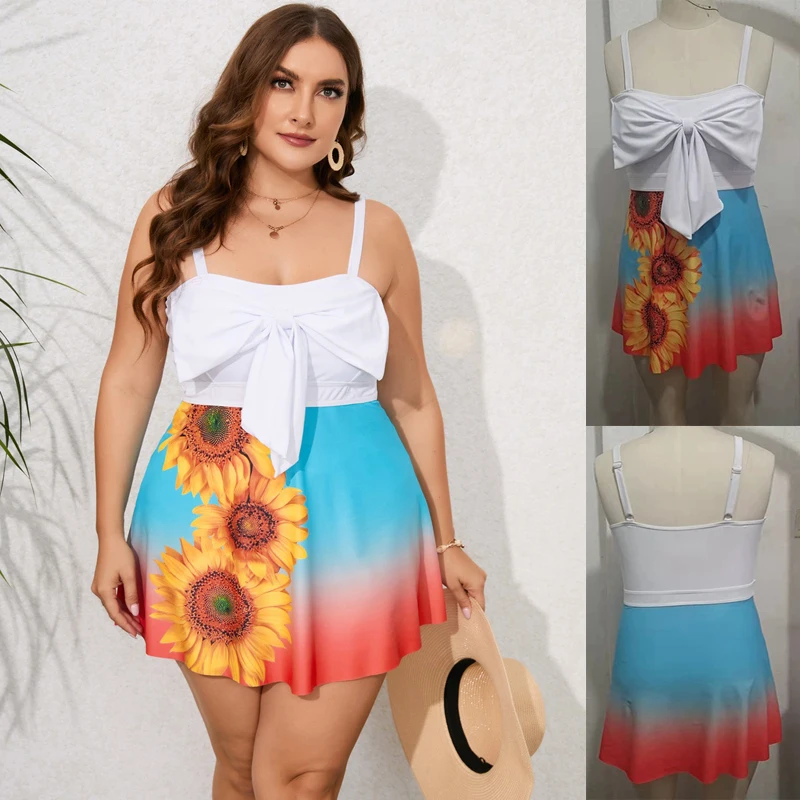 

2023 New Floral Plus Size 8XL 10XL Tankini Swimdress For Women's Large Size Push Up Swimwear Two Piece Swimsuit With Skirt