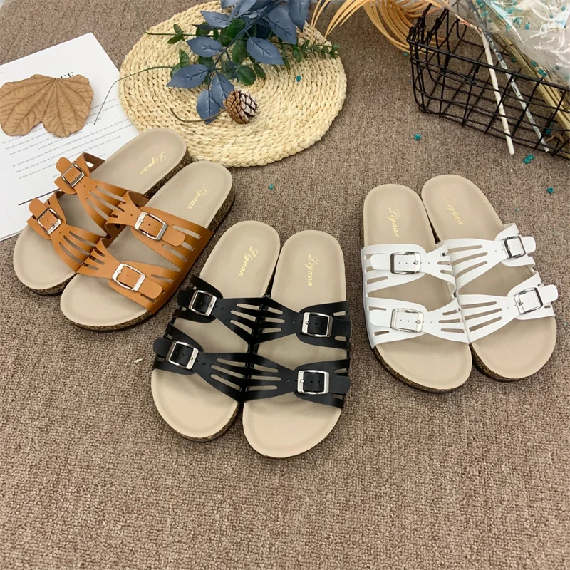 

Fashion Retro Double-Button Cork Slippers with Flat Soles and Sandals for Women Wholesale