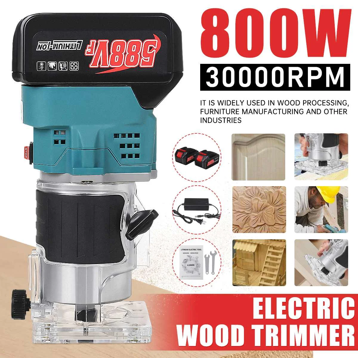 

800W 30000RPM Wood Electric Trimmer Woodworking Tool For Makita 18V Battery Cordless Wood Engraving Slotting Milling Machine