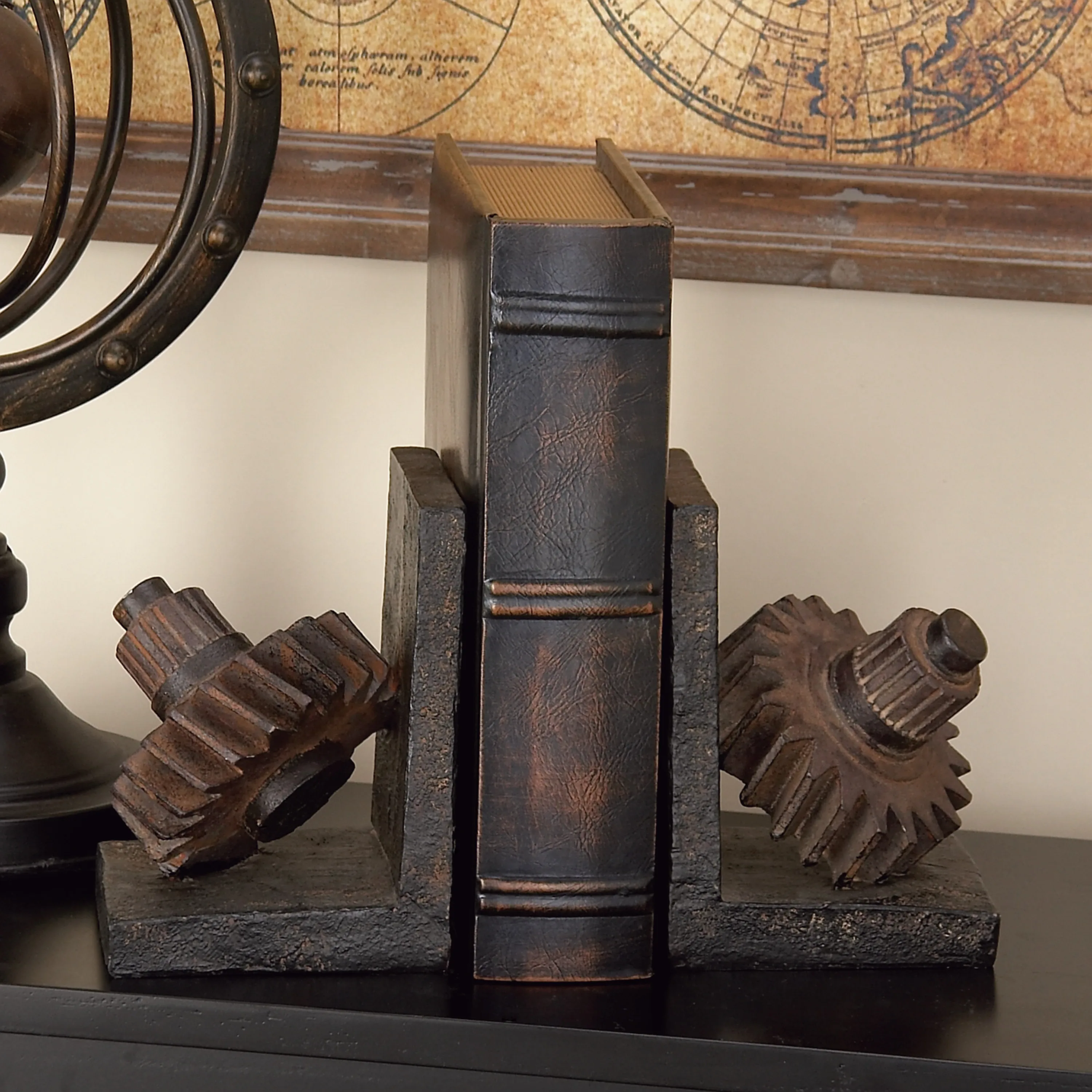 

5" Gear Brown Polystone Bookends (Set of 2)