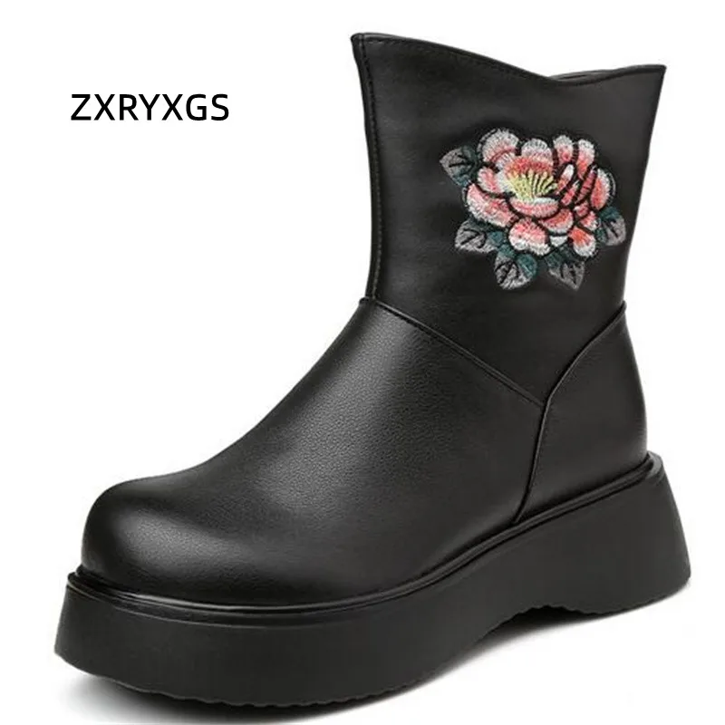 

ZXRUXGS топ из воловьей кожи с вышивкой зимние модные сапоги на платформе увеличенная обувь женские сапоги 2023 новые теплые шерстяные сапоги зимние сапоги