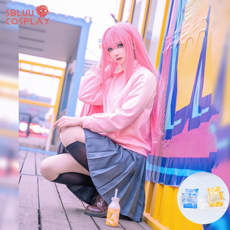 

SBluuCosplay Bocchi The Rock Cosplay Gotou Hitori Cosplay Costume JK Uniform Pink Jacket Skirt Wig Suit Halloween