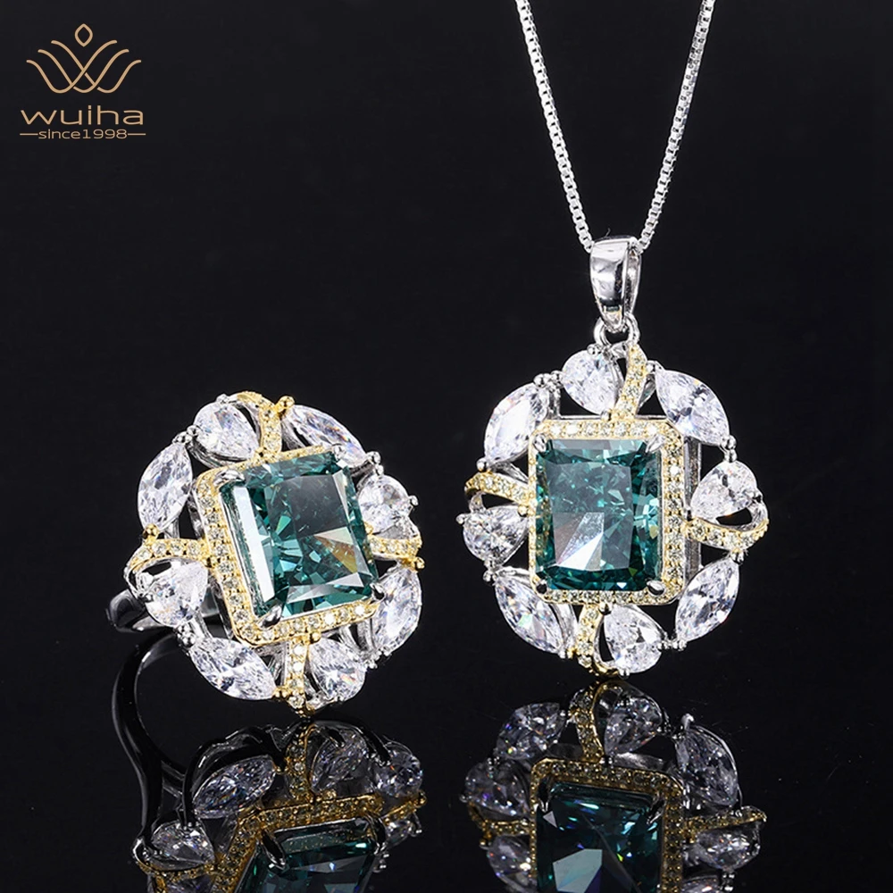 

WUIHA Luxury 925 Sterling Silver 10*12MM Radiant Cut Corundum Ring/Pendant/Necklace Anniversary Gift Fine Jewelry Set Wholesale