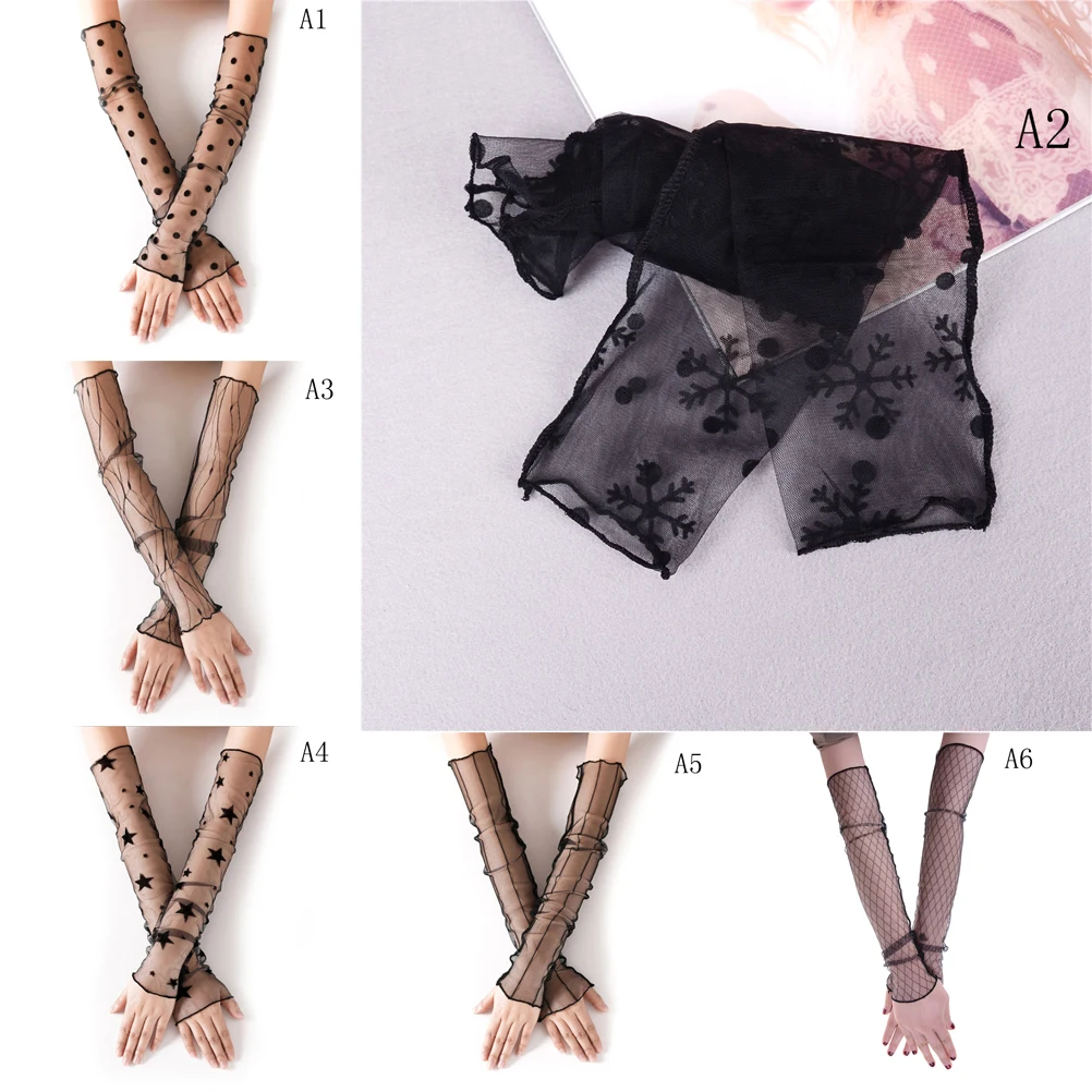 

1 Pair Summer Black Sexy Lace Glove European American Elastic Nylon Long Fishnet Gloves For Fingerless Mitten Punk Women Gloves