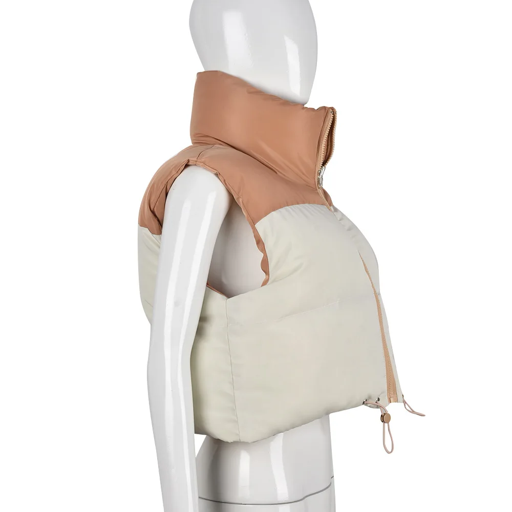 Casual Women Parkas Jacket Coat Color Patchwork Sleeveless Streetwear Clothes For Women Outfit