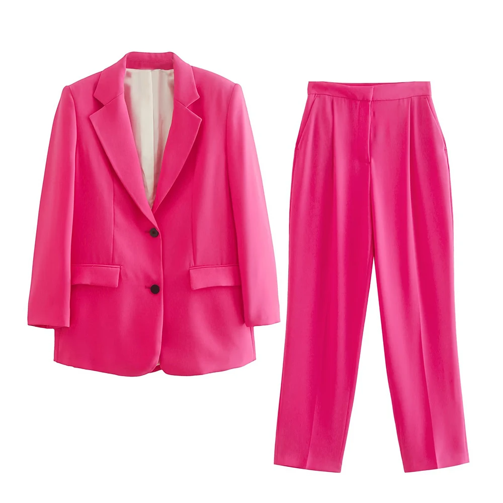 

Two Piece Set Women's New Loose Suit Jacket Fashion Solid Color Pocket Decor Chic Blazer + Female High Waist Neutral Pants Mujer