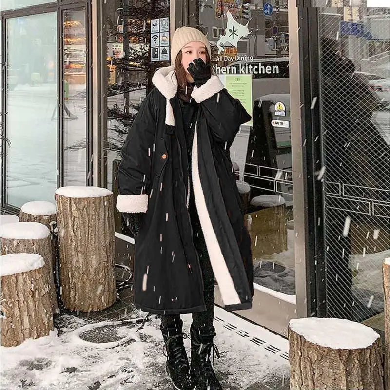 2022 velvet parka cotton coat warm lamb wool loose coat women's Korean version loose new winter midi Ins tool jacket