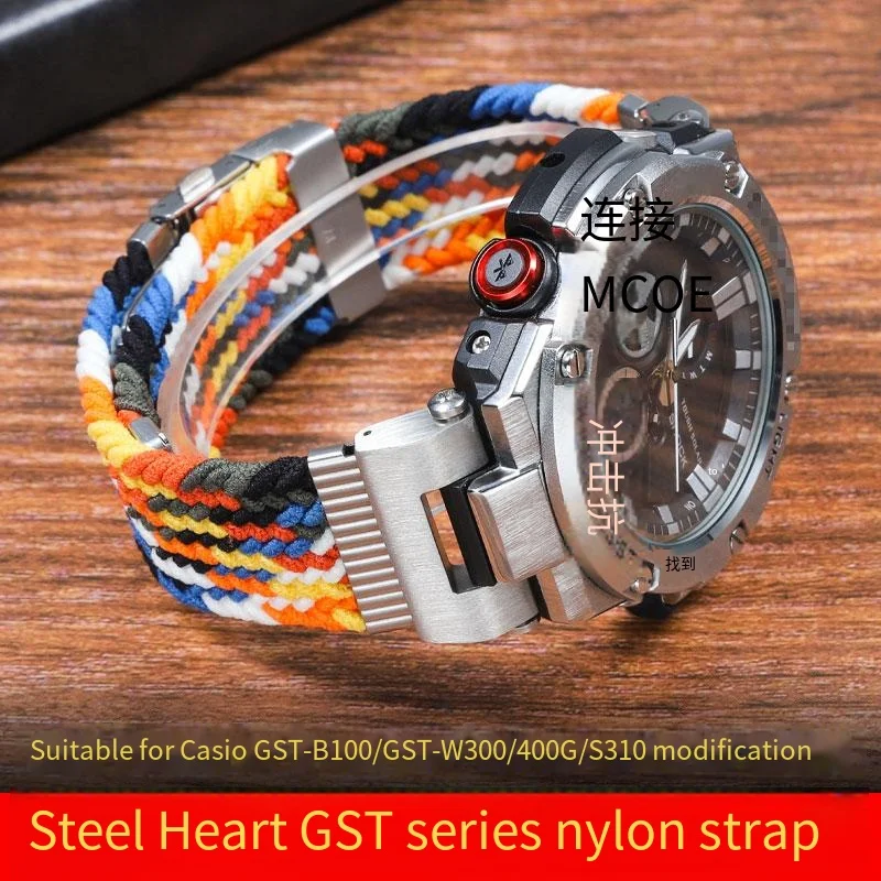 Фото Тканый нейлоновый ремешок, регулируемый браслет Casio G-Impact GST series GST-W30400GS130S310S330B100, спортивный браслет с двойной пряжкой №1