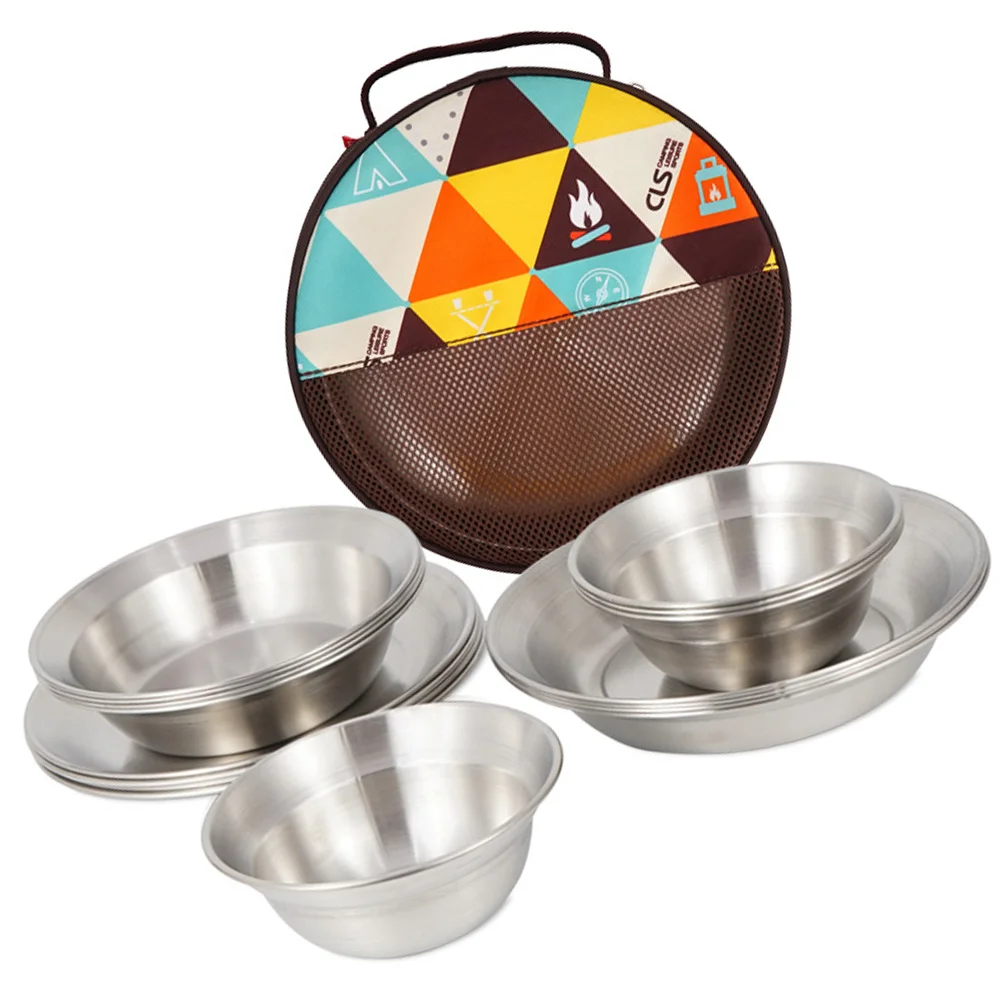 

1 Set of Camping Tableware Set Compact Stainless Steel Campfire Dinning Plates