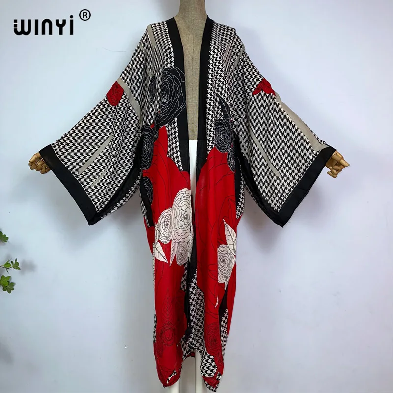 

Женский кардиган с принтом WINYI Africa, черный свободный пляжный кардиган с длинным рукавом, накидка в стиле бохо, уличная одежда, праздничное кимоно на лето
