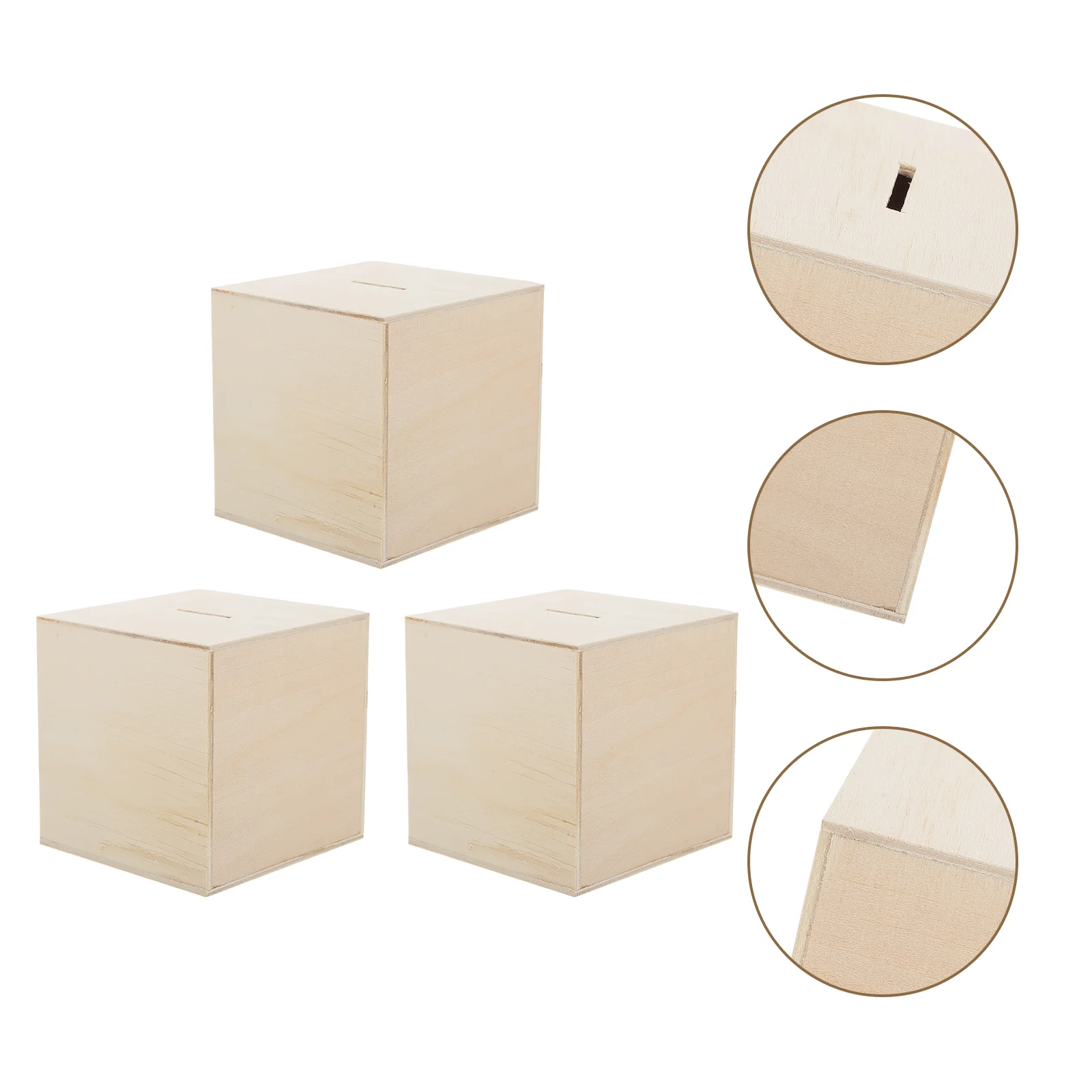 

3 Pcs Unfinished Wood Coin Box Kids Money Bank Toy Storage Cubes Wooden Retro Piggy Saving Organizer Diy Treasure Pirate