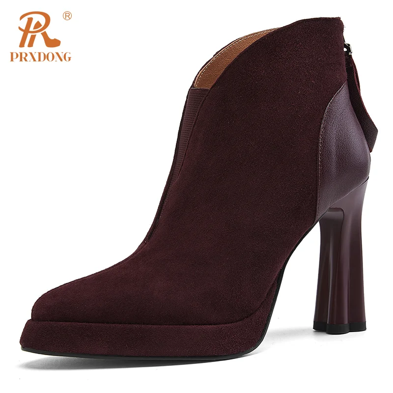 Женские ботильоны на платформе и высоком каблуке PRXDONG черные или коричневые