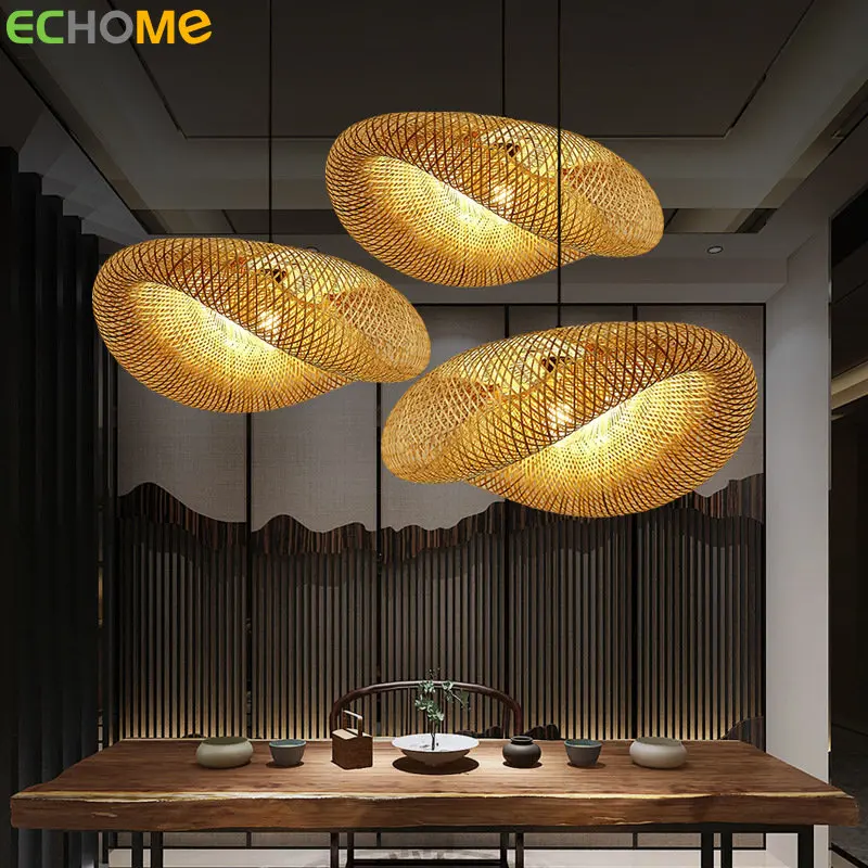 

Hand-Wovens Chandeliers Bamboo Weaving Chinese Styles Natural Rattan Wicker E27 Home Bedrooms Hanging LED Lampshade Arts Decor