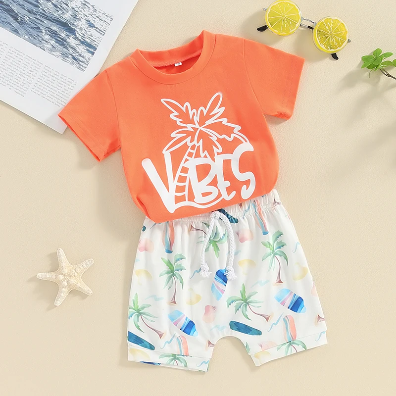 Летний комплект из 2 предметов для маленьких мальчиков топы с коротким рукавом и