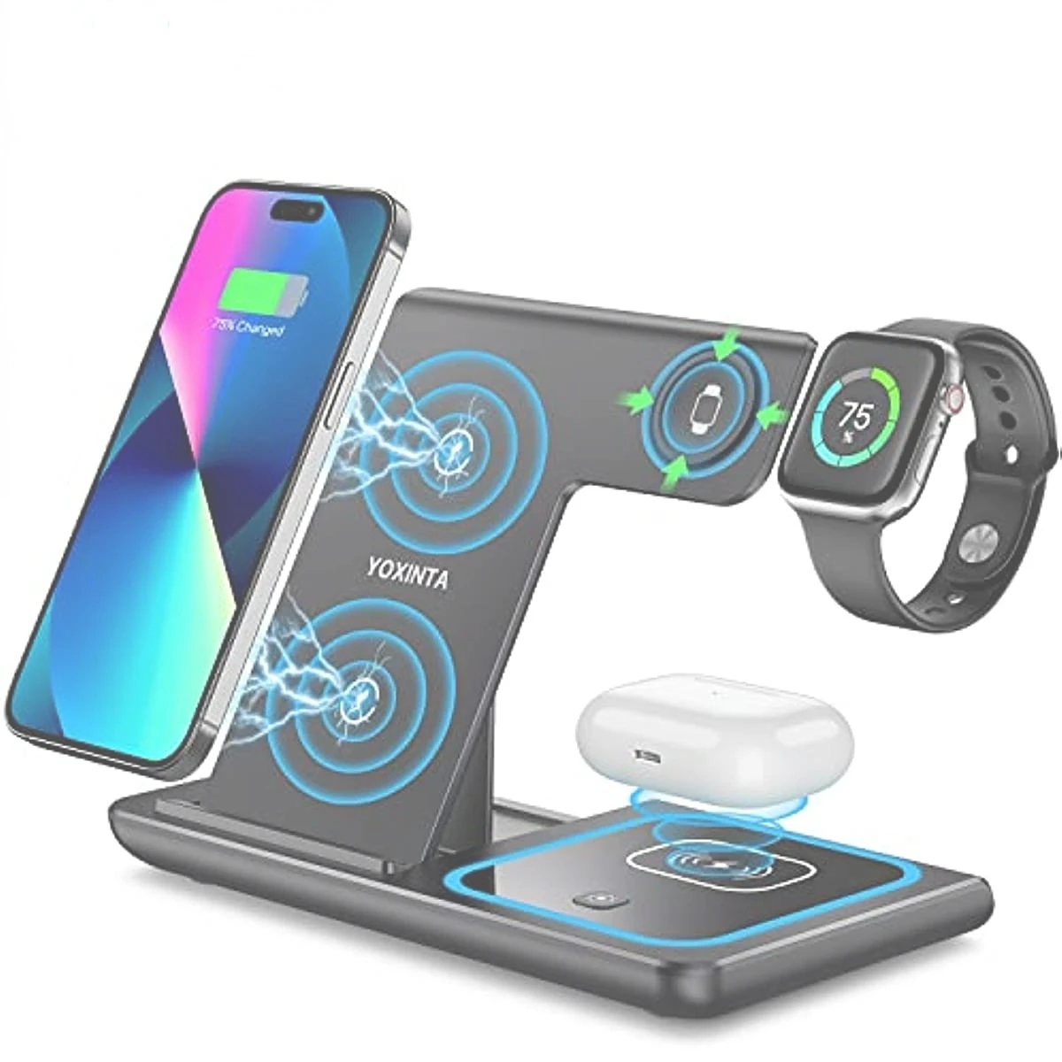 

Wireless Charger, 3 in 1 Wireless Charging Station, Fast Wireless Charger Stand for iPhone 14/13/12/11/Pro/Max/XS/XR/X/8/Plus
