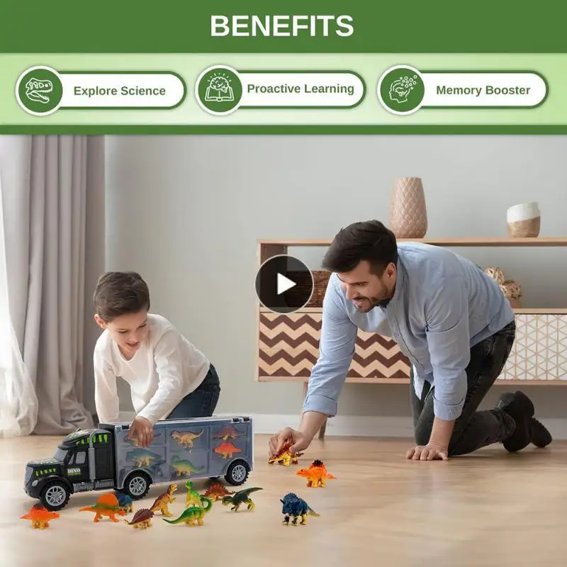 

Portable Toy Truck For 3 Years Old And Up Car Model Funny With 15 Dinosaur Children Toy Birthday Gift Dinosaur Truck Creative